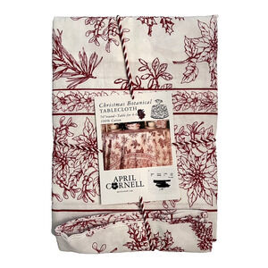 NWT April Cornell CHRISTMAS BOTANICAL 70" Round Tablecloth 100% Cotton